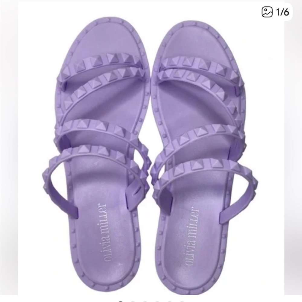 Olivia Miller Lavender lilac pastel purple jelly slip on Studded Sandals 7